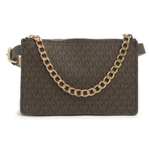 New - MICHAEL KORS Belt Bag with Pull Chain Chocolate Size M - Picture 1 of 16